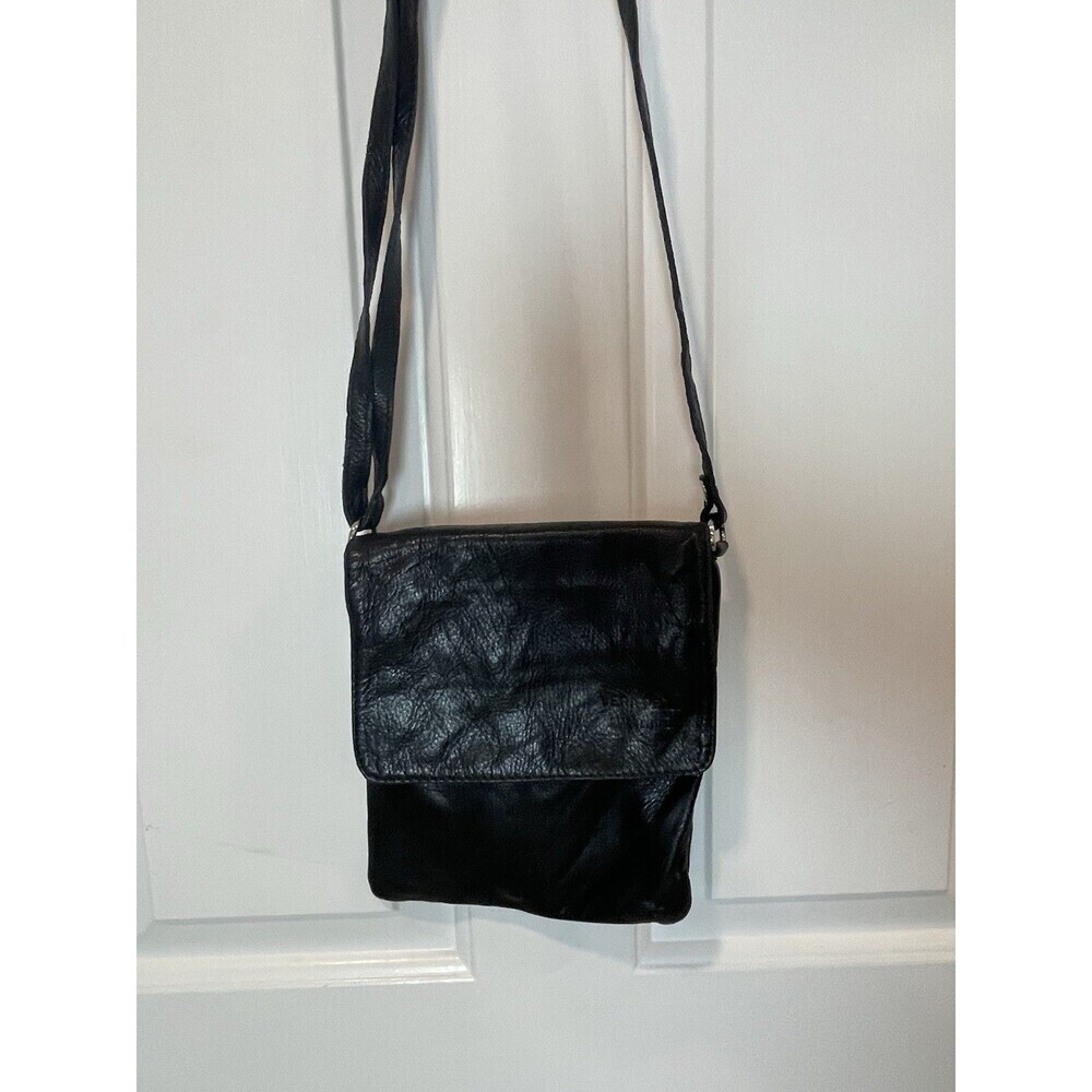Vera Pelle Black Crossbody Purse Italian Leather Adjustable Strap Made in Italy